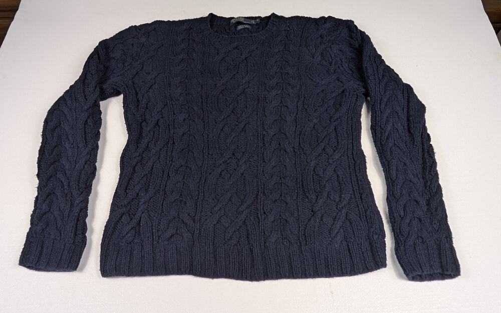 Vtg Polo Ralph Lauren Chunky Hand Knit Sweater Men's M Heathered Dark Navy